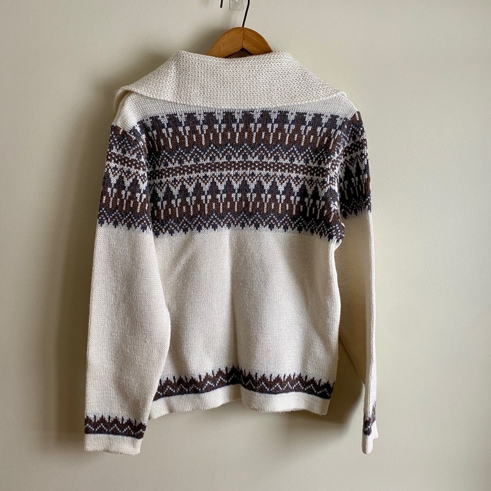Vintage White Ram | Wool Mohair Blend Collared Button 70s Sweater - Picture 2 of 4